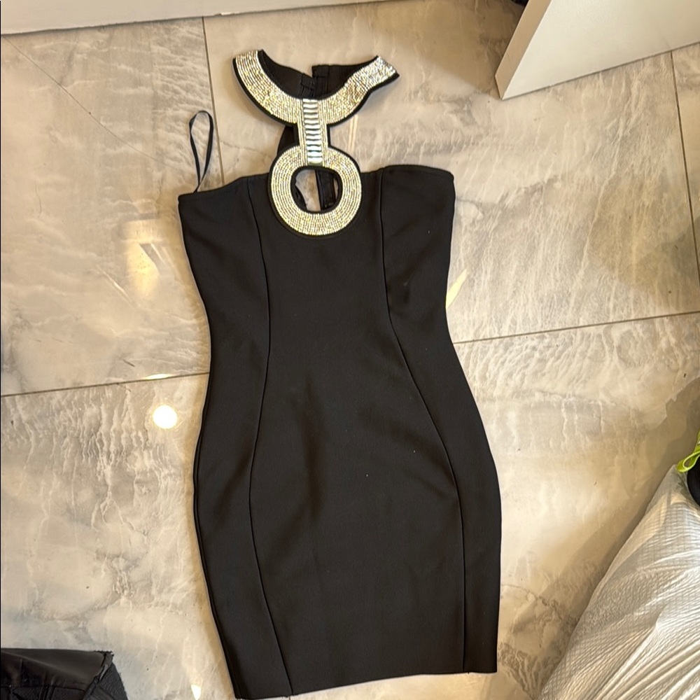 Black and White Halter Bodycon Dress